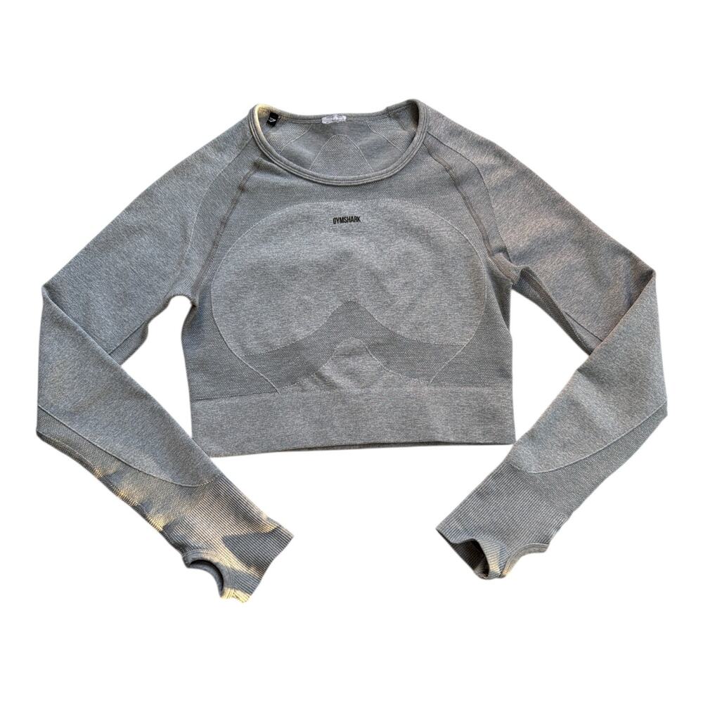 Gymshark Women’s Cropped Long Sleeve Athletic Top Gray Small Open Back